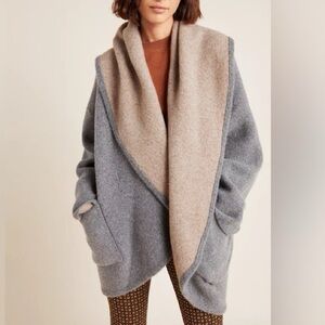 Anthropologie Cardigan Womens Small Gray Tan Hygee Oversized Wool Blend Sweater
